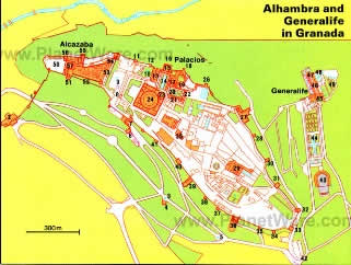 Map of Generalife and Alhambra - Granada Spain
