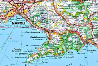 Map of Amalfi coast and Pompeii