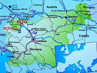 Map of Slovenia with Lake Bled and Lake Bohinj