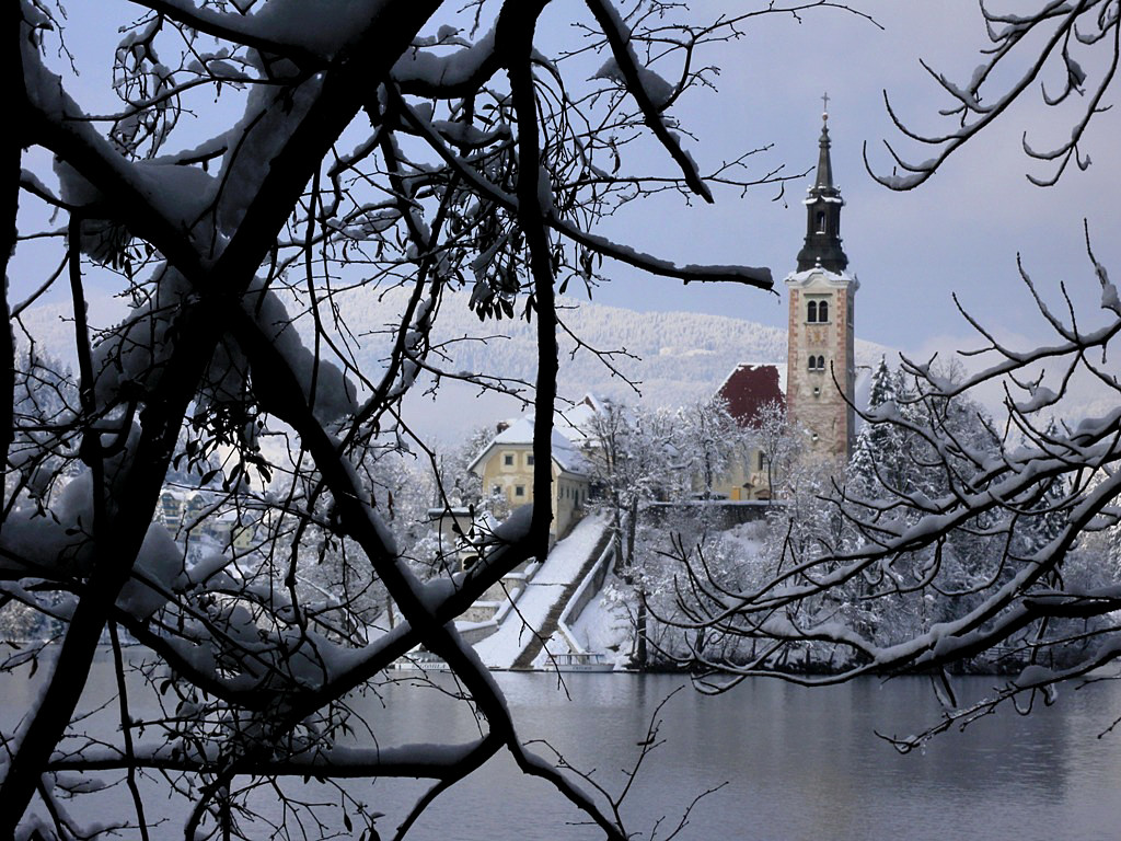 Lake Bled island in the winter time - Slovenia 