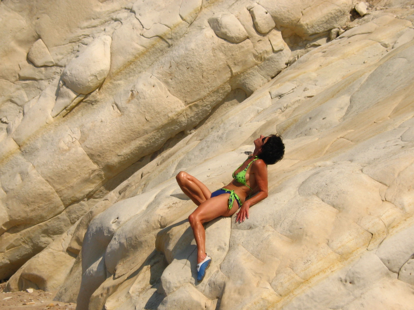 Holidays on beach below white cliffs of Eraclea Minoa- Sicily Italy 