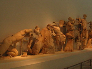 The sculptured ornaments from the Temple of Zeus.