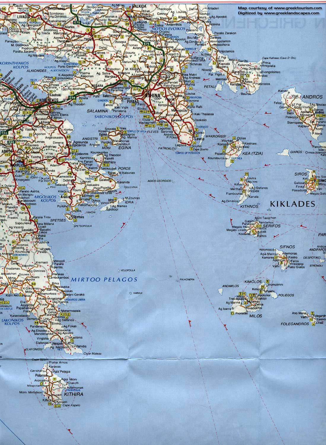 Road map to Greece Kiklades - Sifnos, Andros, Kithnos, Serifos, Milos.. 