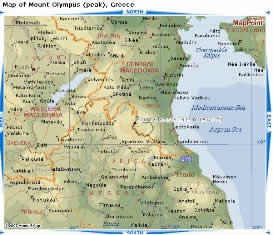 Map of Mount Olympus Greece
