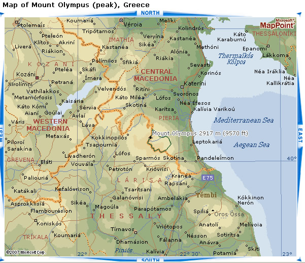 Where is Mt. Olympus on the map - Greece 