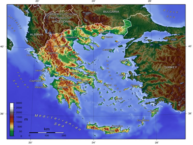 Relief map of Greece 