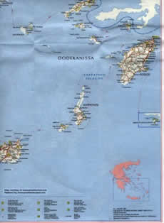 Map of Greek island Karpatos, Kos, Rodos 