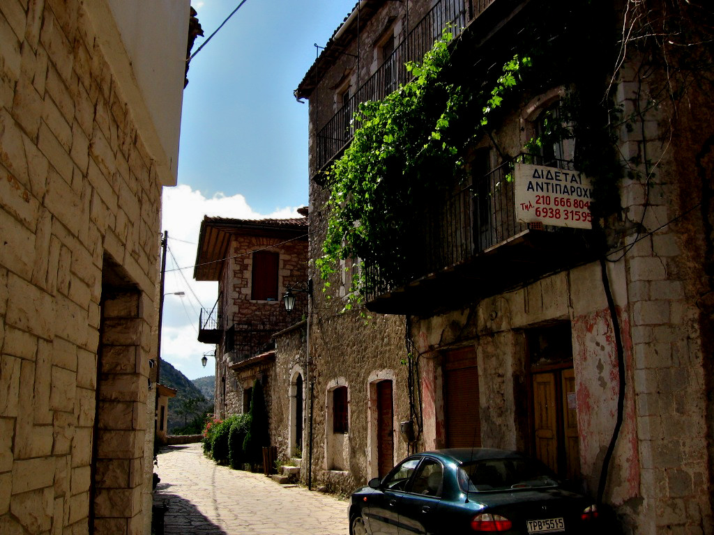 Stemnitsa village is located on the slope of Mount Menalo, the stone made streets and houses that are built with the traditional Gordinian architecture, offer an attractive sight - Peloponnese Greece 
