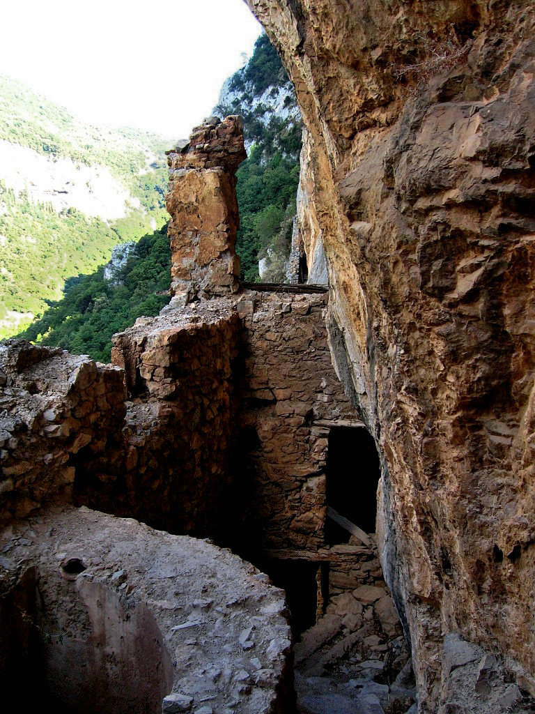 The historical Monasteries of Lousios Gorge as Prodromou, Amialon, Kalamiou and Filosofou (on pic), are hanging over the cliffs of the gorge - Peloponnese Greece 