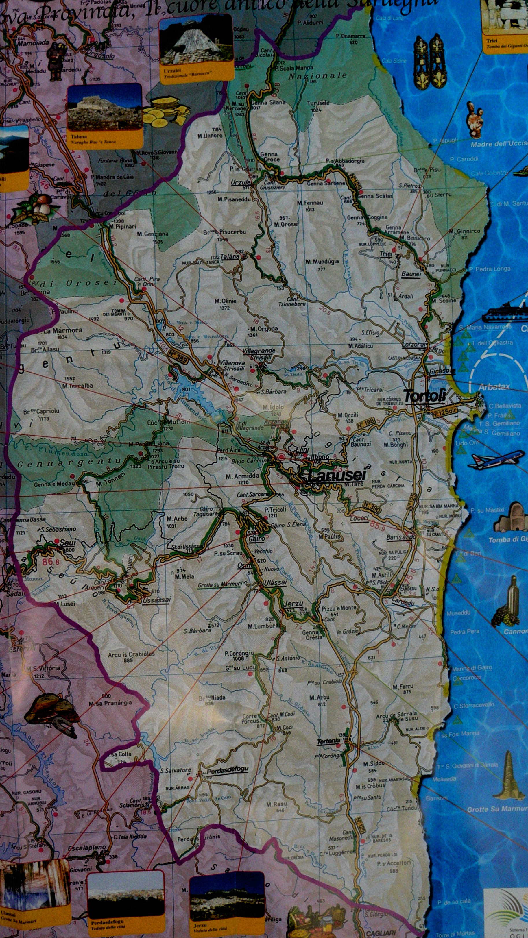 Map of ogliastra with Tortoli and marina di Gairo
