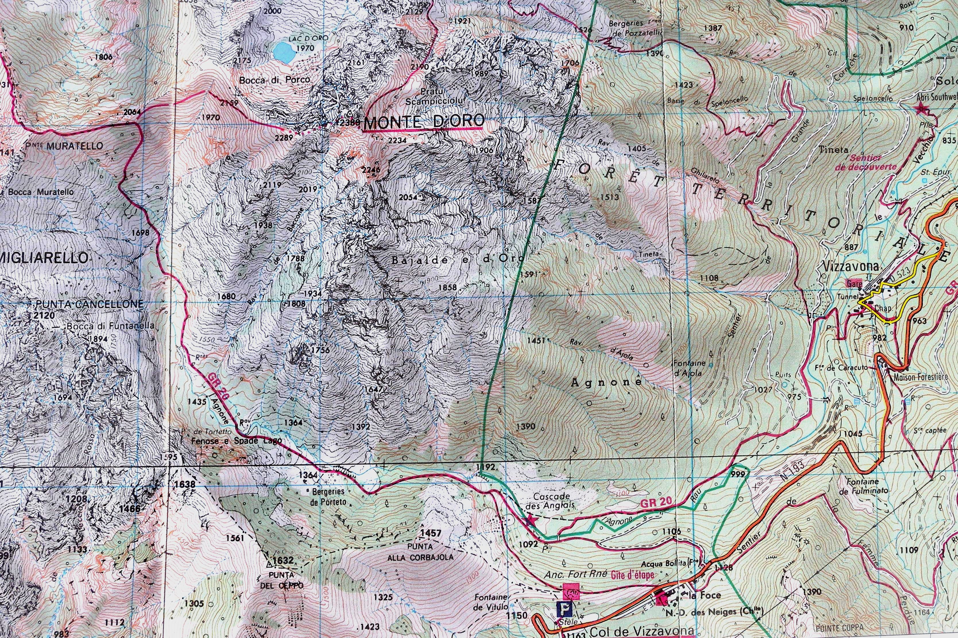 Hiking map GR20 with ascent to Monte d'Oro - Corsica 