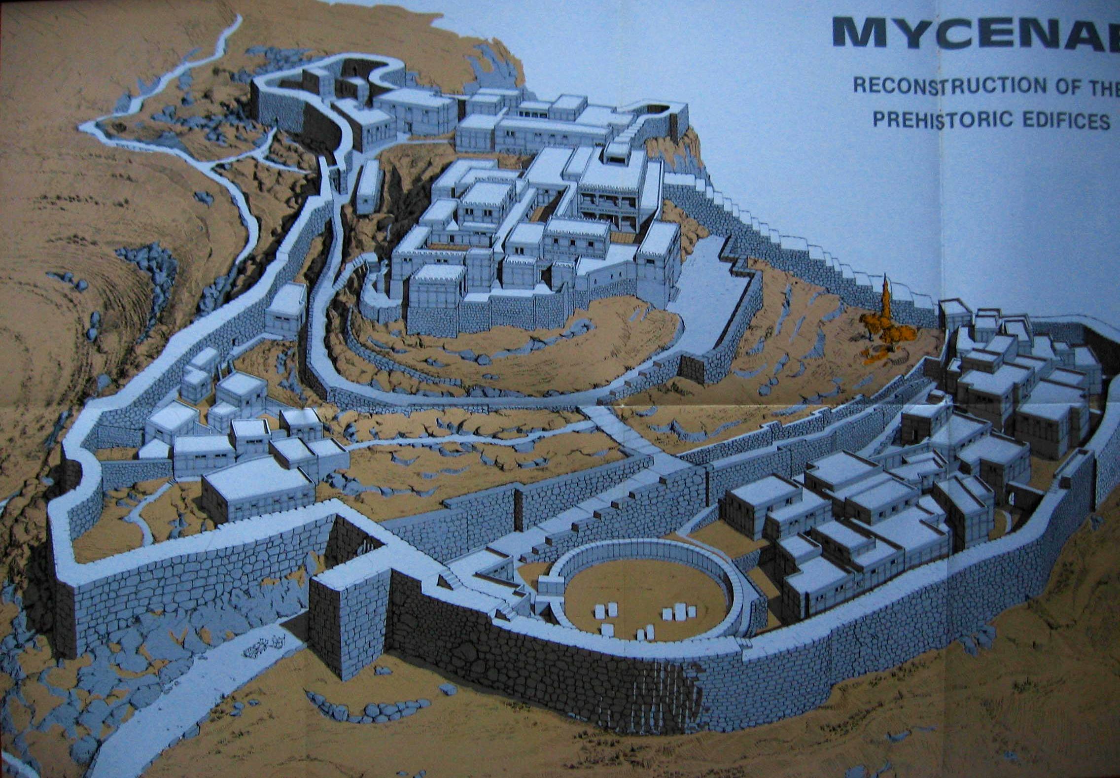 The main part of Mycenae is known as the citadel, or acropolis which dates back to the 16 to 12 C BC, the entrance to this is by the famous Lion Gate