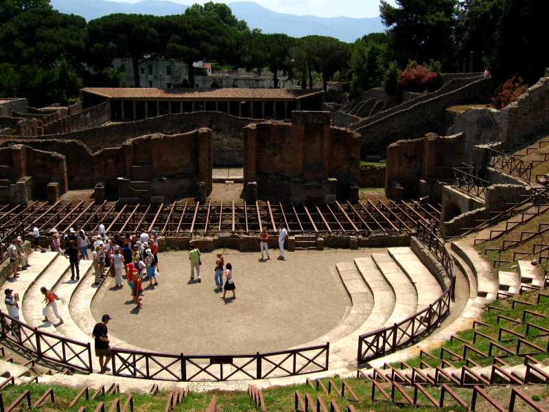Ruins of ancient theatre in Pompeii - Italy 