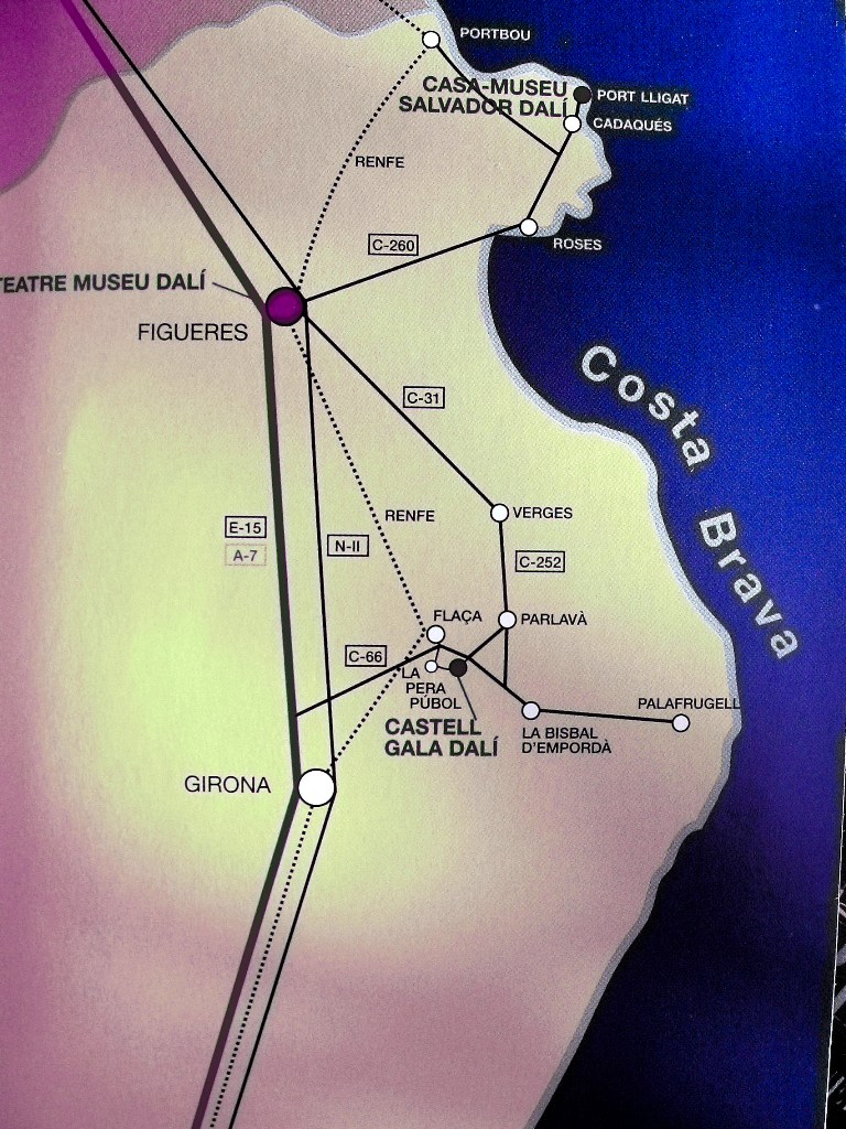 Map of trip to Dali art in Spain: Where is Pubol, Figuere, Port Lligat - Spain 