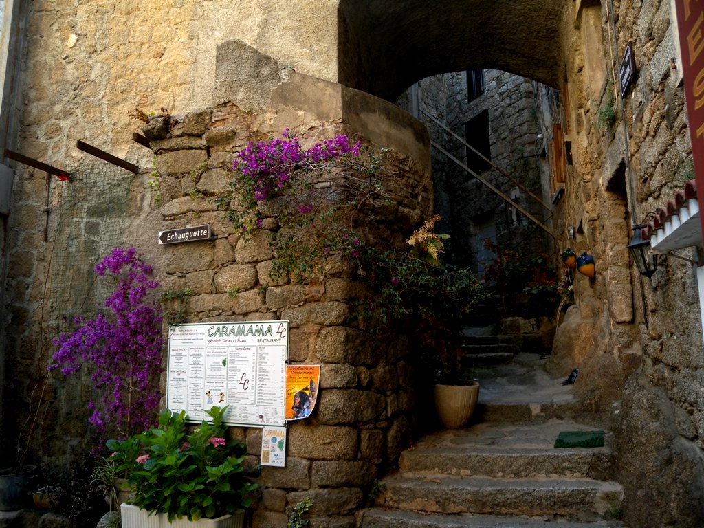 Mediaeval stone streets of old town Sartene Corsica 