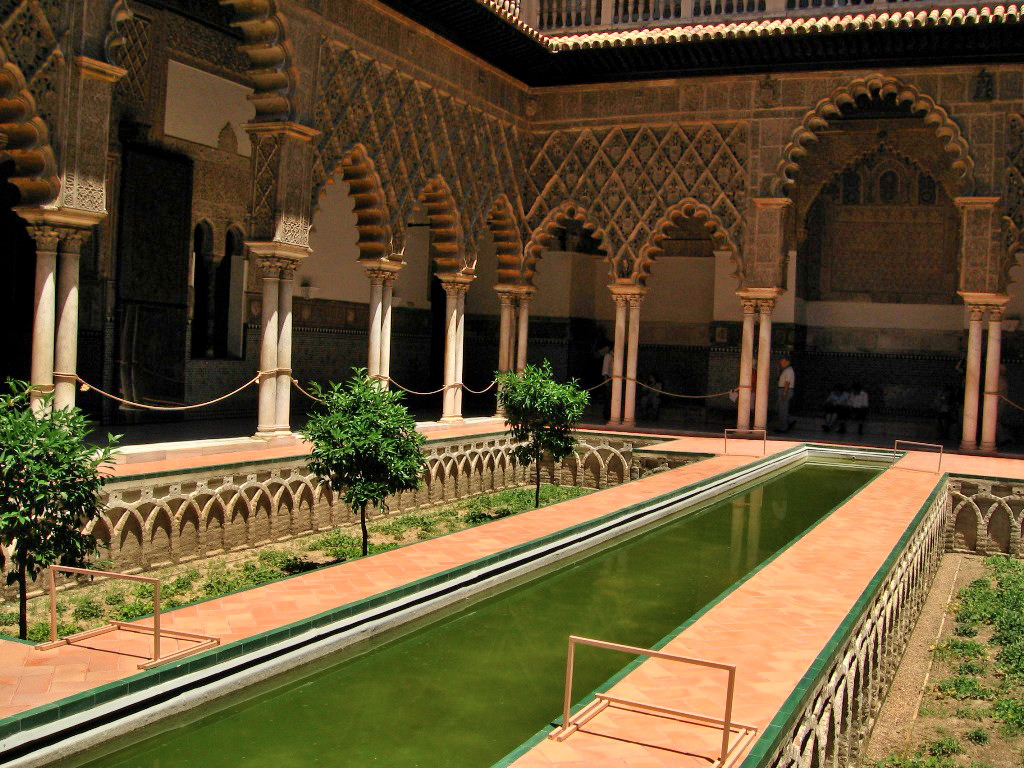 Patio of maidens - the palace of the Kings of Seville has the largest late-medieval garden in Europe - Spain 