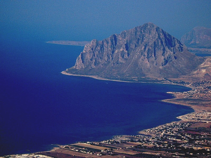 Monte Cofano and Mount Monaco with San Vito Lo Capo beach in background - Sicily Italy 