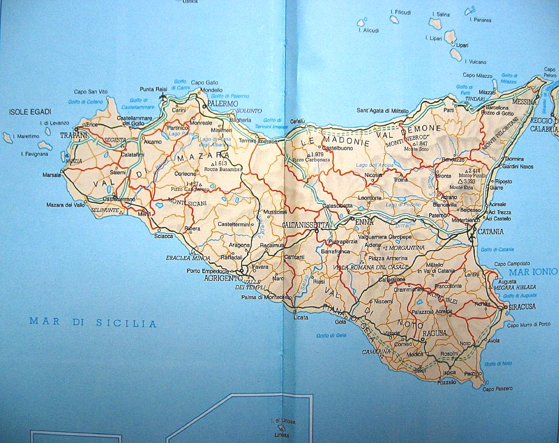 Road map of Sicily - Italy 