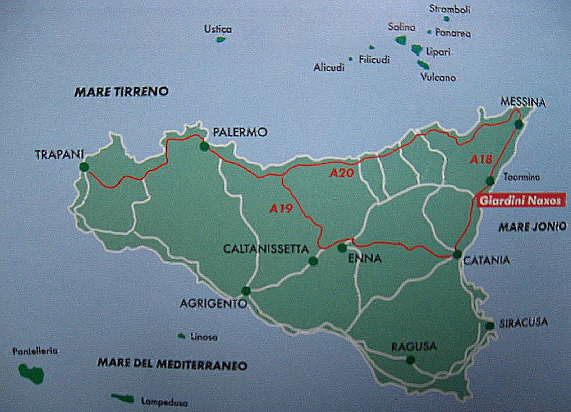 Map of Sicily with main towns of island - Sicily Italy 