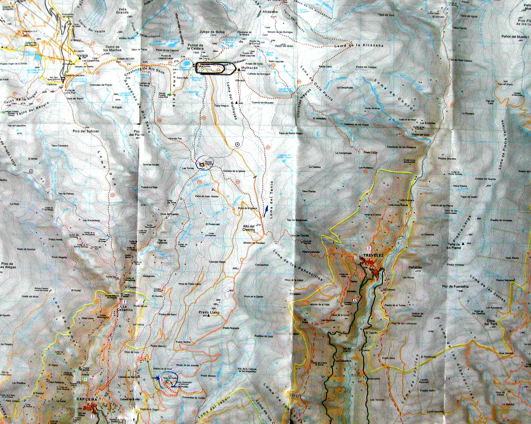 Detailed map of ascent to Mulhacen - Sierra Nevada, Spain 