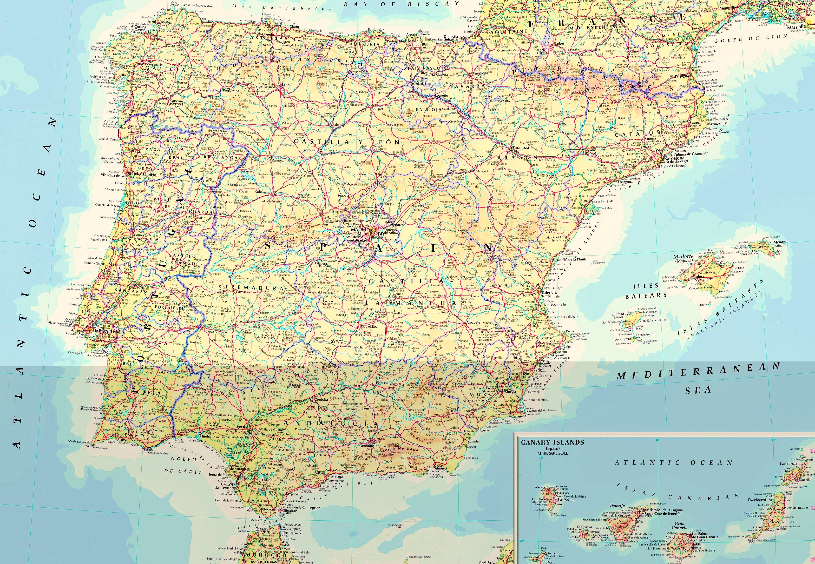 spain portugal map