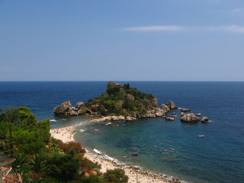 The beach of Isola Bella bellow the town of Taormina is the most famous one of Taormina at all - Sicily, Italy