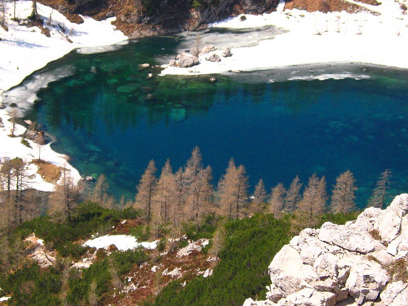Fourth Lake is named Big Lake or Lake in the Kidney, it is 300 m long, 120 m wide and 15 m deep and lies 1830 m above sea level - Triglav National Park, Slovenia 