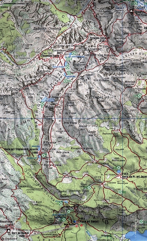 Hike map for ascent to Seven Triglavs Lakes - Slovenia