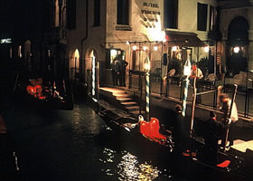 Gondolas in Venice at the evening