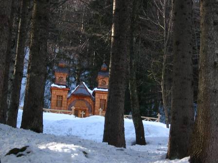 Russian chapell in the wood along the road to Vrsic pass