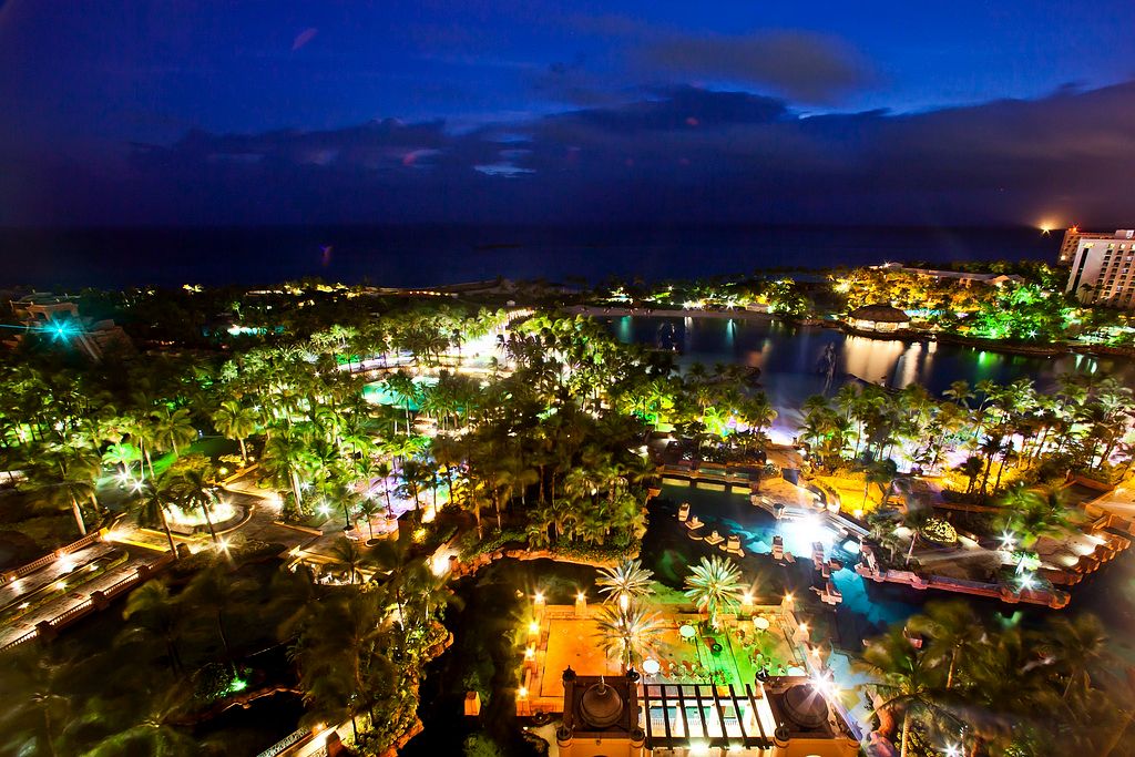 Vacation in Atlantis Bahamas - water park at the night
