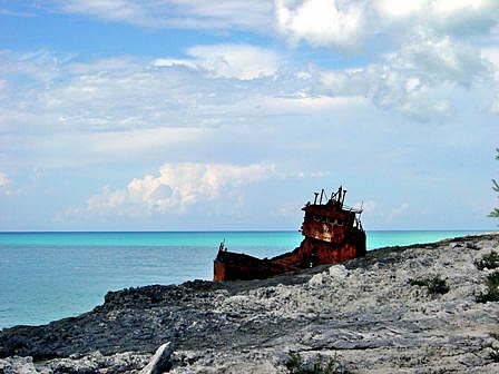 Wrecked ship in Bimini island