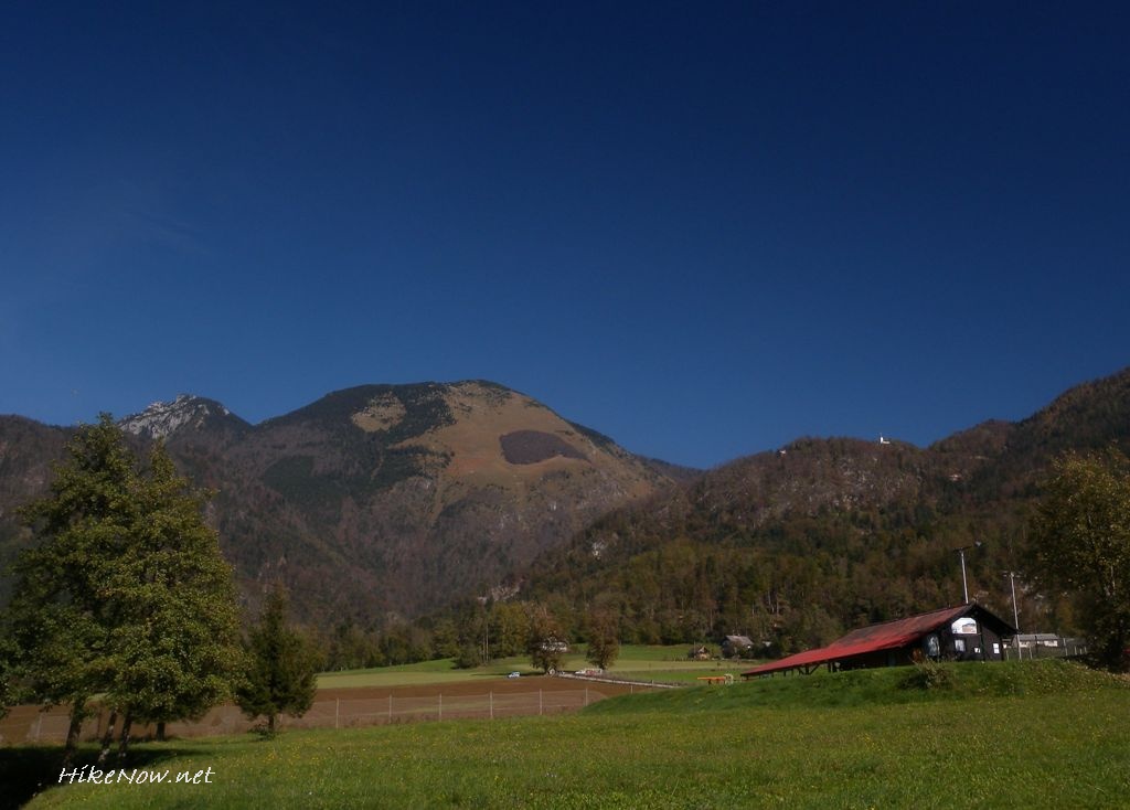 Mt Cjanovca and St. Jakob from Preddvor village, Slovenia