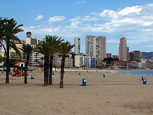 Skyscrapers behind the beach of Benidorm