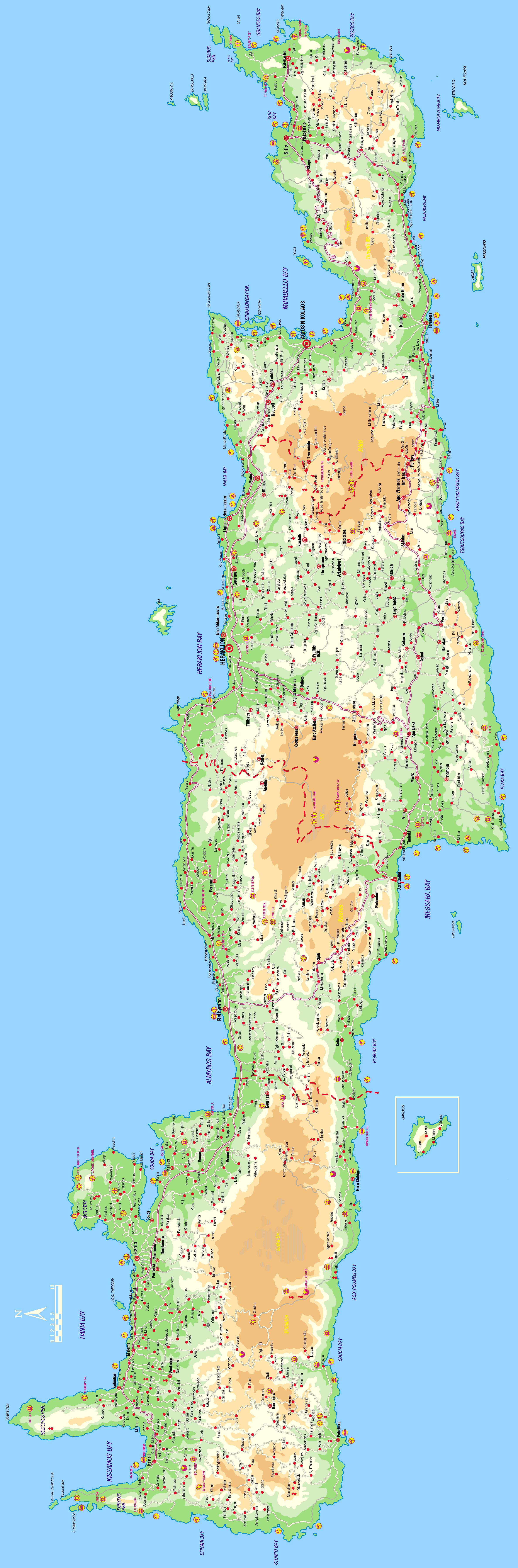 Crete tourist's map with beaches and sights - Greece 