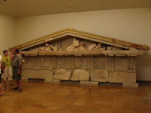 The sculptured ornaments from the Temple of Zeus.