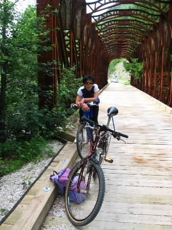 Crosing the bridge of former railway 