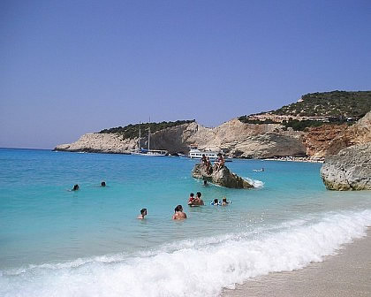 Sunbathing on Porto Katsiki beach - Lefkada Greece