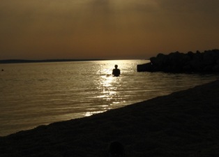 Autumn bathing on the beach of camp Simuni - Croatia