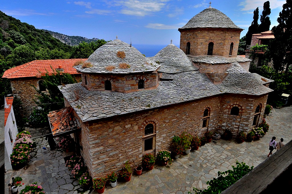 The monastery of Holy Mary Annunciation is located at the foot of the Mount Karaflytzanaka Skiathos. At the beginning of the Lechouni stream is a full of greenery - Greece 