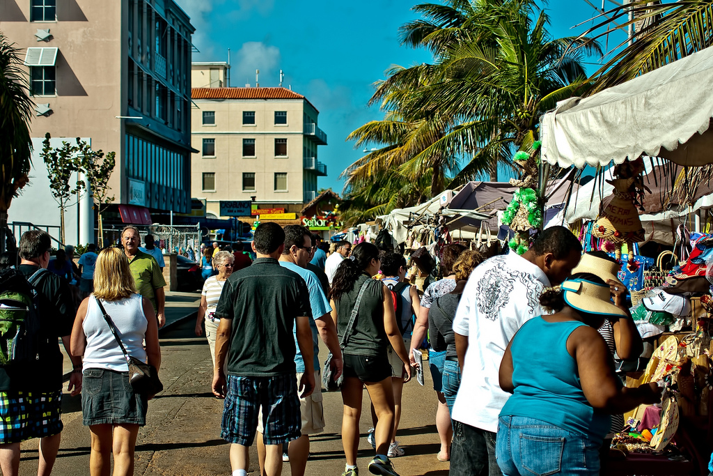 Strolling through the downtown Nassau Bahamas