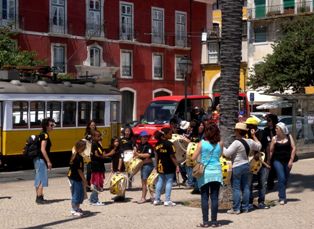 Lively Alfama district in Lisbon - Portugal